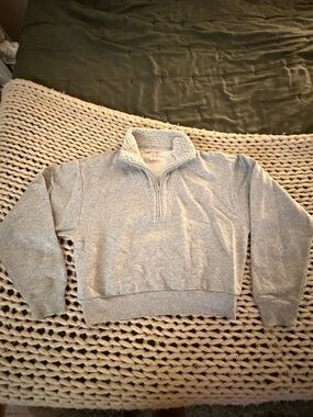 Victoria’s Secret Light Gray Quarter-Zip Sherpa-Lined Sweater